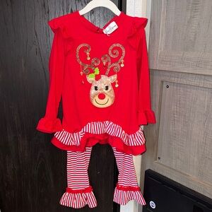 Red Girls Holiday Reindeer Ruffle Set